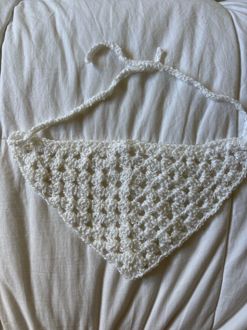 Handmade White Crochet Triangle Scarf Top - Women Accessories